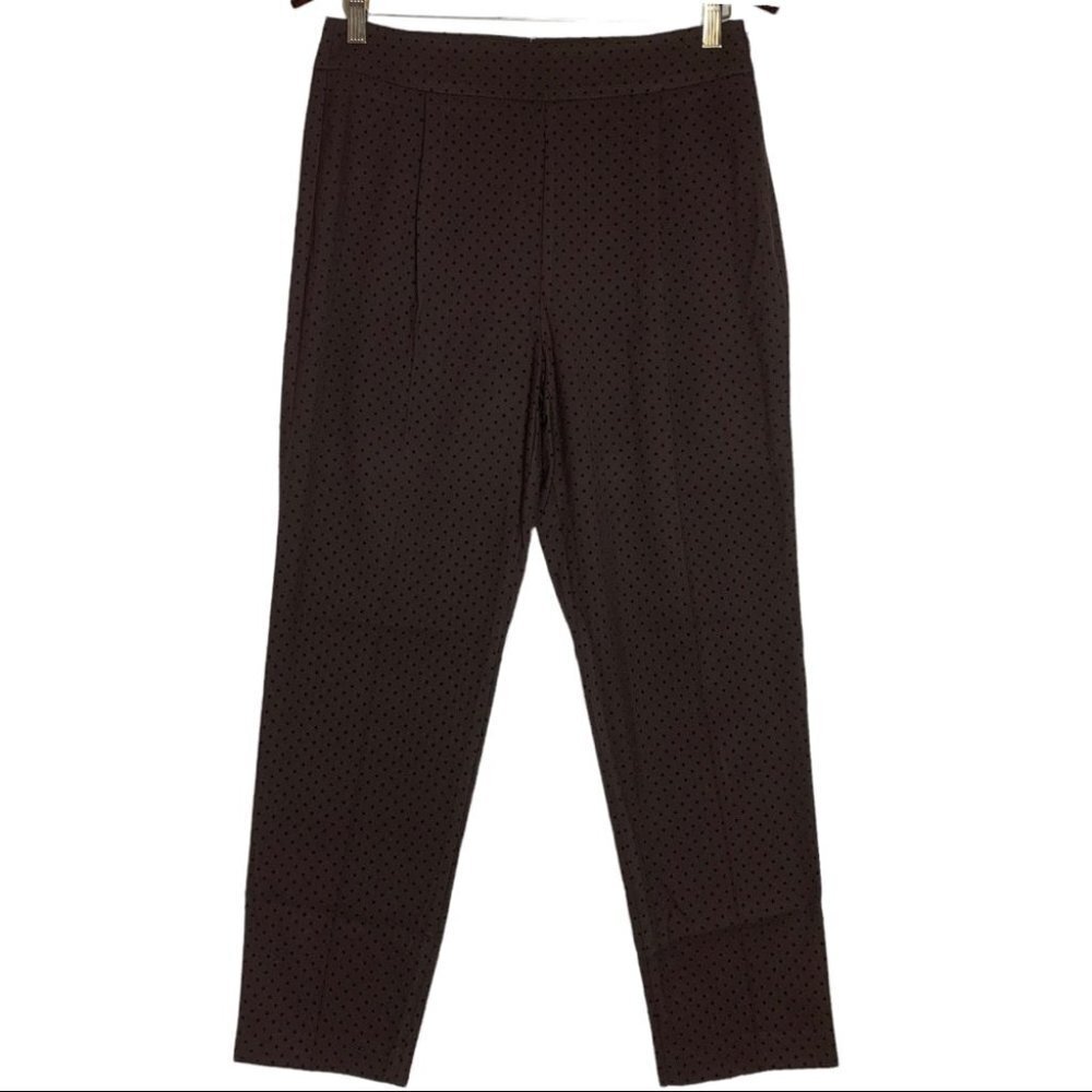 Zara Brown  & Black Polka Dot Cropped Trouser Size Medium Side Zip Casual Work